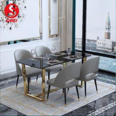 Chinese Wholesale Gold Metal Base Glass Top Contemporary Dining Table