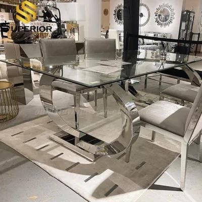 Rectangle Glass Top Metal Legs Dining Table Set for Home