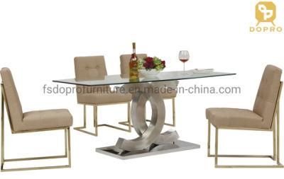 Morden Design Hot Sale Stainless Steel Table Leg Glass Table Top Restaurant Cafe Dining Table Set-D08