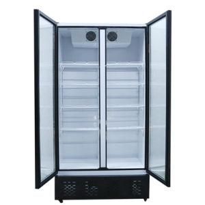 Large Double Tempered Glass Doors Commercial Supermarket Refrigerated Showcase