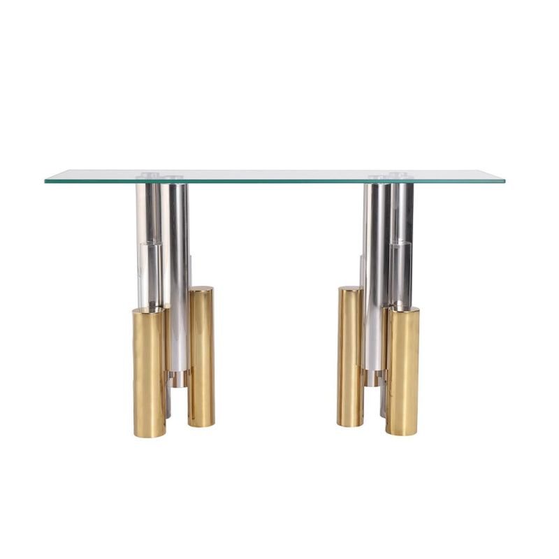 China Wholesale Factory Price Rose Gold Stainless Steel Glass Top Console Table