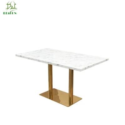 Home Furniture Gold Finish Faux Marble Top Dining Table