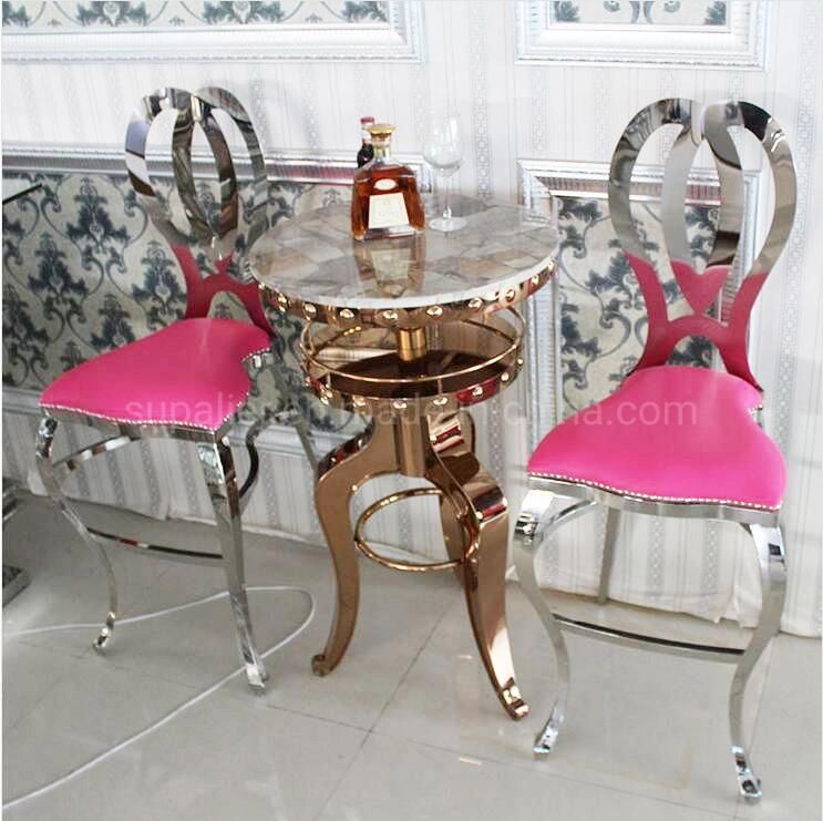 High Glass Top Bar Counter Dning Table with Metal Frame