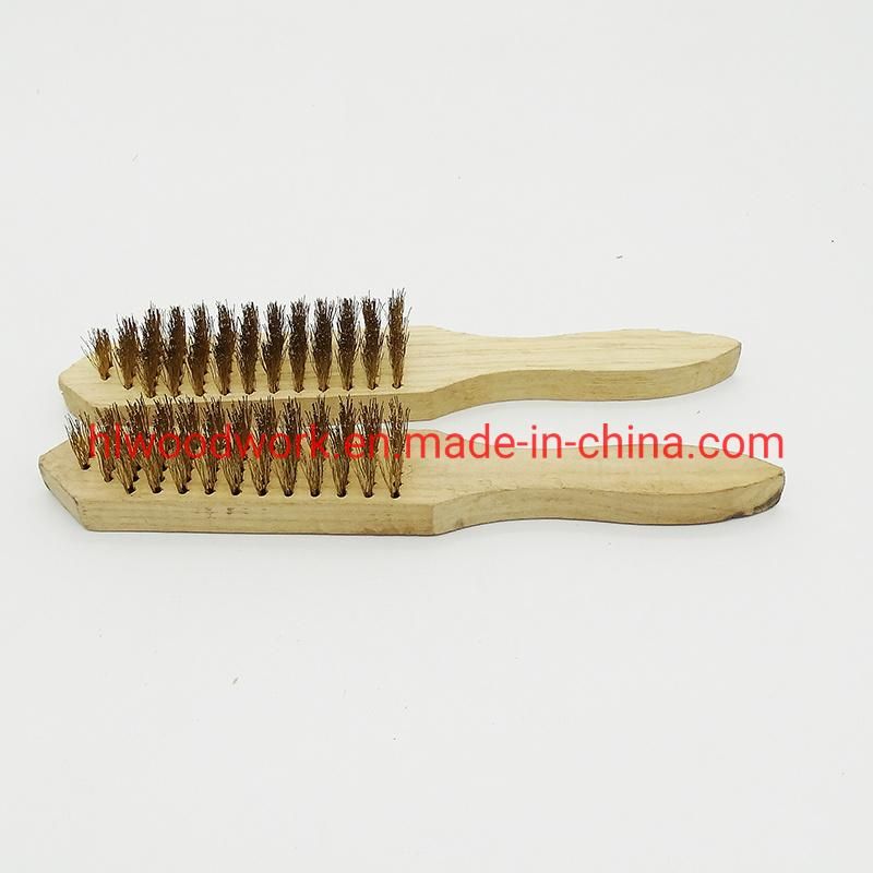 Brass Brush, Soft Brass Bristle Wire Brush, Wire Scratch Brush with Birchwood Handle Raw Wooden Handle 17cm