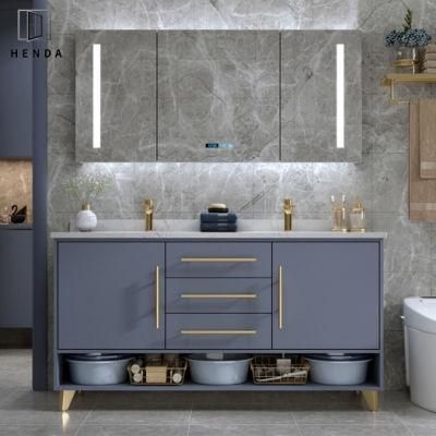 Modern Style Vanity Set Cold&Heat Tap Ceramic Basin Solid Wood Bathroom Cabinet