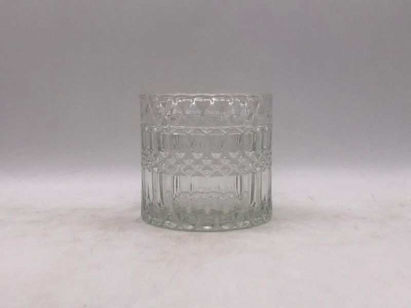 Elegant Clear Glass Candle Holder with Pattern and Glass Lid