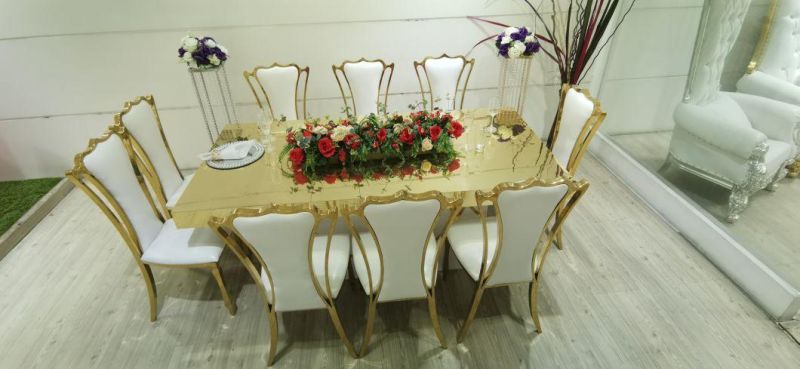 Event Furniture Stainless Steel Frame Glass Top Wedding S Shape Dining Table