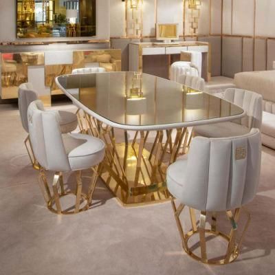 Custom Furniture Mirror Gold Luxury Wedding Banquet Rectangle Dining Table