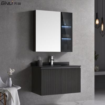 Promotion Sale Black Sintered Stone Countertop Basin Vanity Bathroom Glass Mirror Cabinet