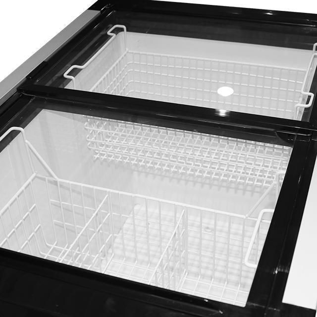 OEM Commercial Flat Glass Sliding Doors Ice Cream Showcase Storage Horizontal Deep Display Cabinet Deep Freezer