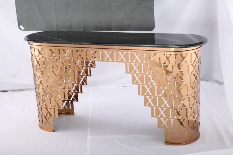 Modern Stainless Steel Console Table with Glass Top