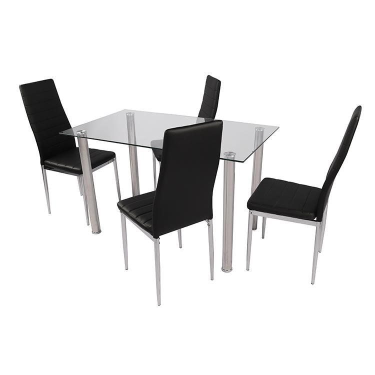 Dining Furniture Tempered Glass Top Metal Legs Dining Table Set