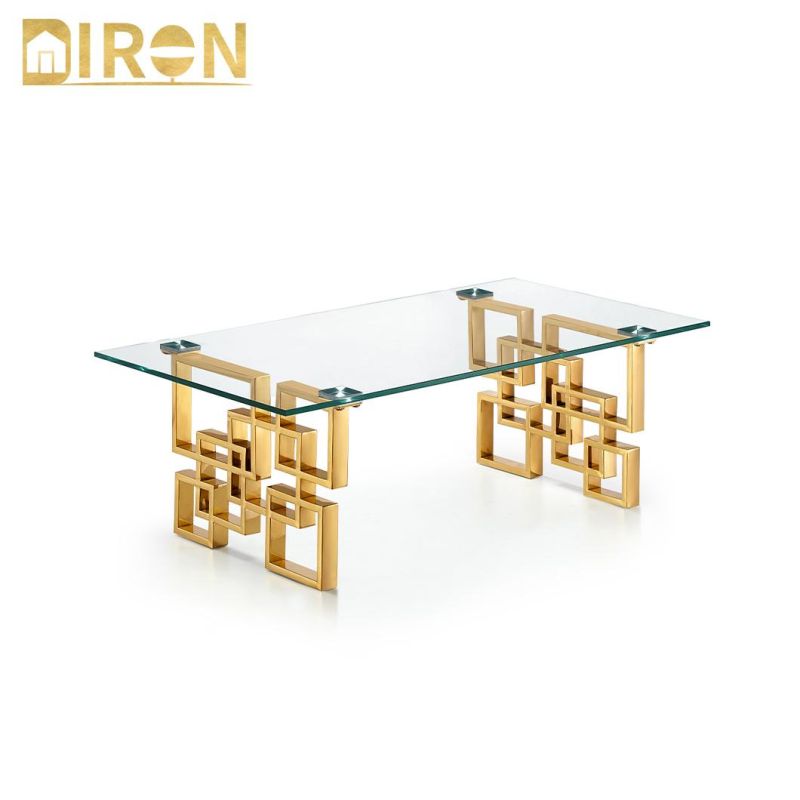Modern European Design Home Furniture Glass Coffee Table with Gold Legs