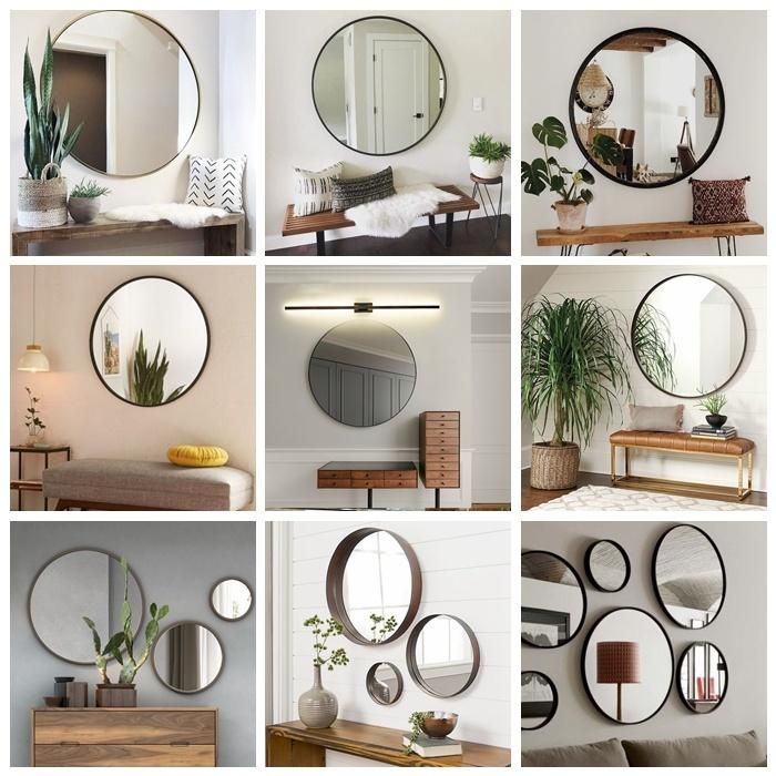 Black Golden Bronze Metal Home Decoration Bathroom Wall Mounted Frame Mirror with Loop