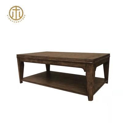 Home Furniture Wooden Frame Square Brown Coffee Table Chinese Style Living Room Furniture with Shelf Customizable