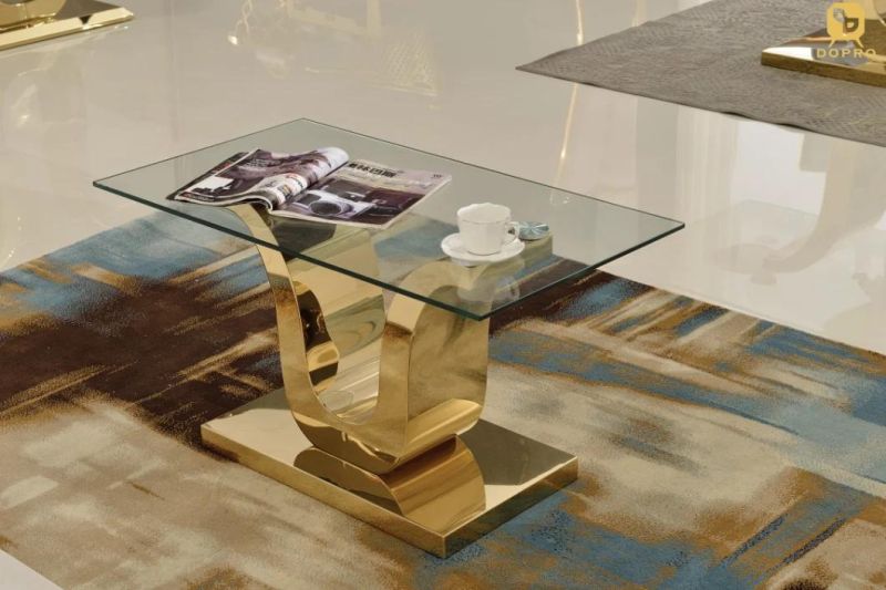 Modern Glass Table Centre Coffee Tea Table in Gold Metal Leg-C09