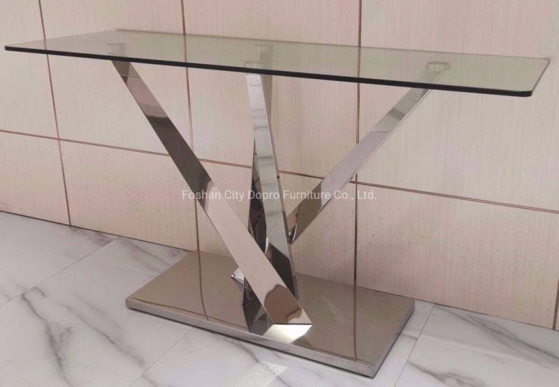Elegant Modern Simple Style Metal Leg Clear Glass Console Table