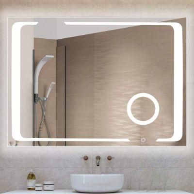 Horizontal and Vertical Wall Mounted LED Lighted Bathroom Vanity Dimmable Lighting Mirror with Touch Button and 3X Magnified Mirror