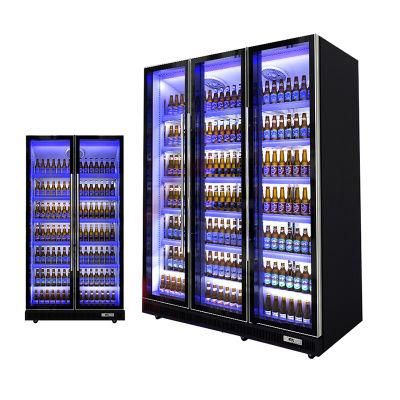 Self Closing Glass Door Display Fan Cooling Commercial Fridge Cold Drink Vertical Showcase Chiller Upright Refrigerator