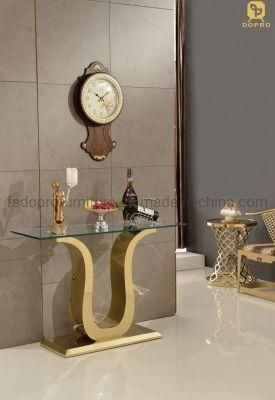 Wholesale Cheap Price Home Furniture Tempered Glass Top Gold Legs Entrance Console Table-X09