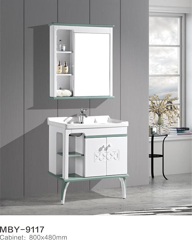 Fashion Design Bathroom Plastic Vanity Cabinet with LED Mirror