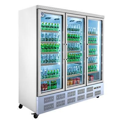 Supermarket Drink Upright 3 Tempered Glass Door Showcase Luxury Refrigerator