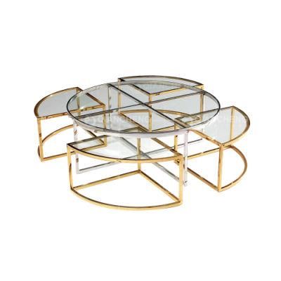 Mirror Golden Glass Top Multi Purpose Coffee Table Set
