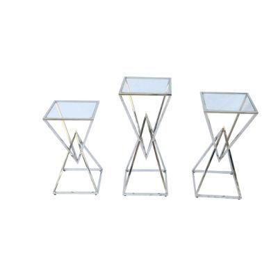 Home Outdoor Furniture Banquet Table Tempered Glass Stainless Steel Tube Leg Tea Table Coffee Table Side Table End Table