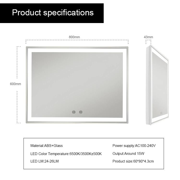 Rectangular Illuminated LED Wall Mirror with Anti-Fog Function in Bathroom