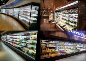 Supermarket Open Vertical Air Cooled Refrigerated Chiller Showcase