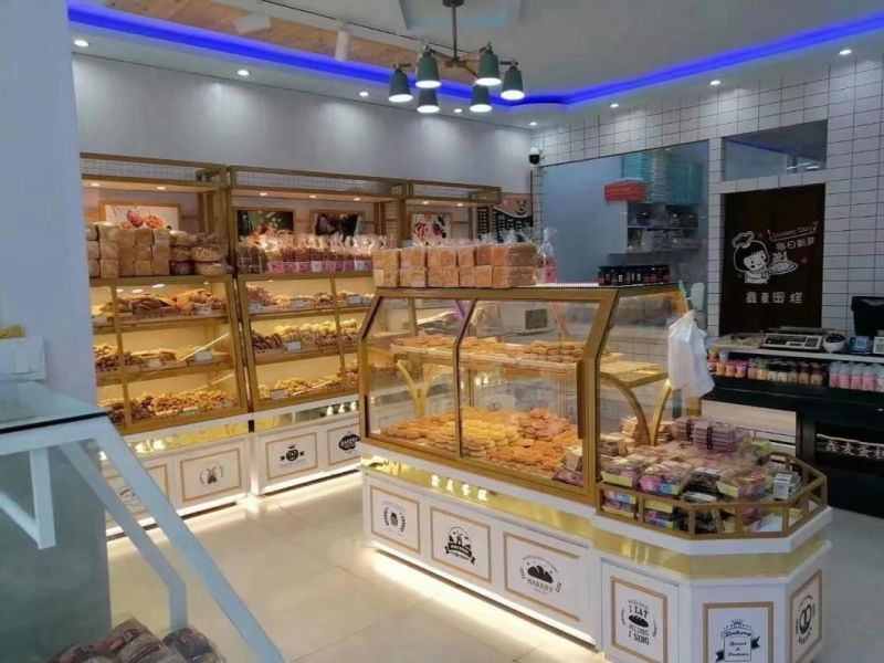 Bakery Shop Display Rack for Bread with LED Lights and Tempered Glass Door