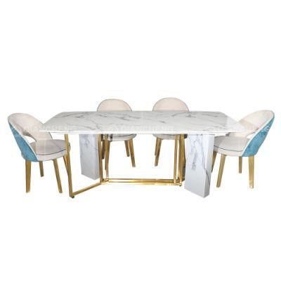Home Furniture 6 Seaters Metal Dining Table with Marble