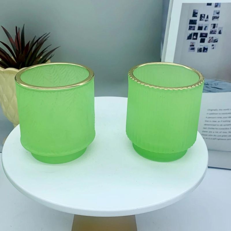 China Glass Factory New Design High Quality Machine Made Colored Electroplating/Sprayed/Engraved Glass Candle Holder