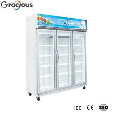 Three Doors Vertical Display Beverage Refrigerated Showcase Commercial Glass Door Freezer for Supermarket