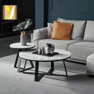 China Factory Wholesale Professional Nordic Design Round Metal Leg Marble Top Coffee Table
