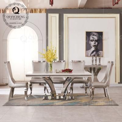 Fine Quality Interior Furniture Stainless Steel Base 8 Seater Chairs Table Modern Dining Table Set