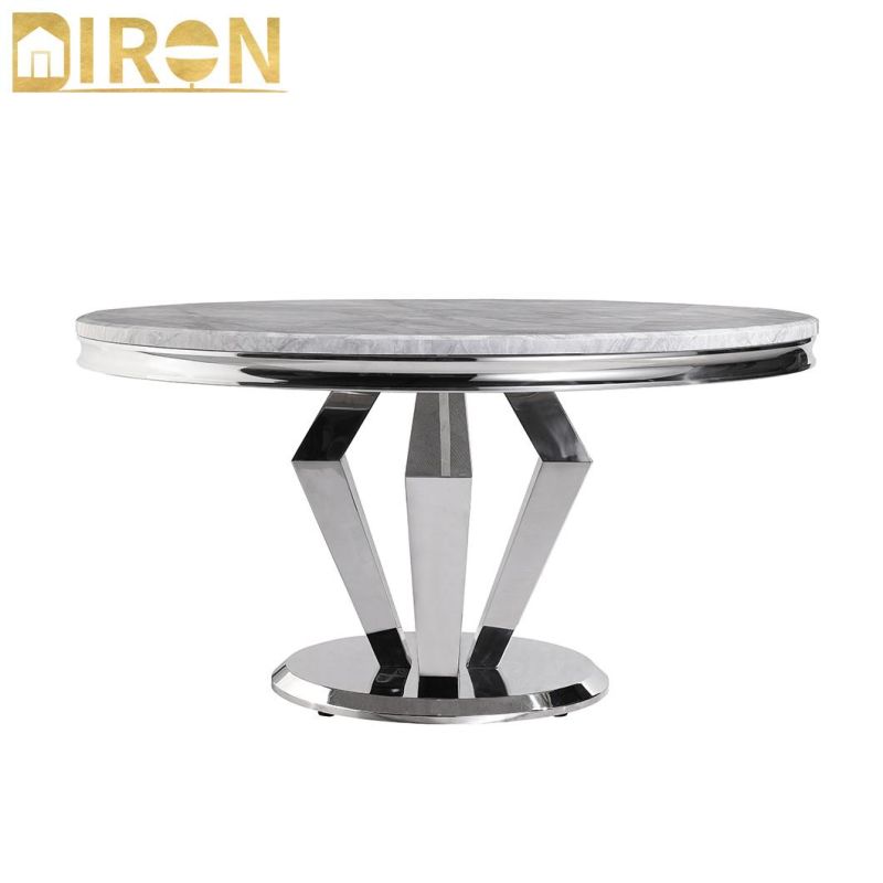Hot Sale Home Furniture Stainless Steel Marble Round Dining Table