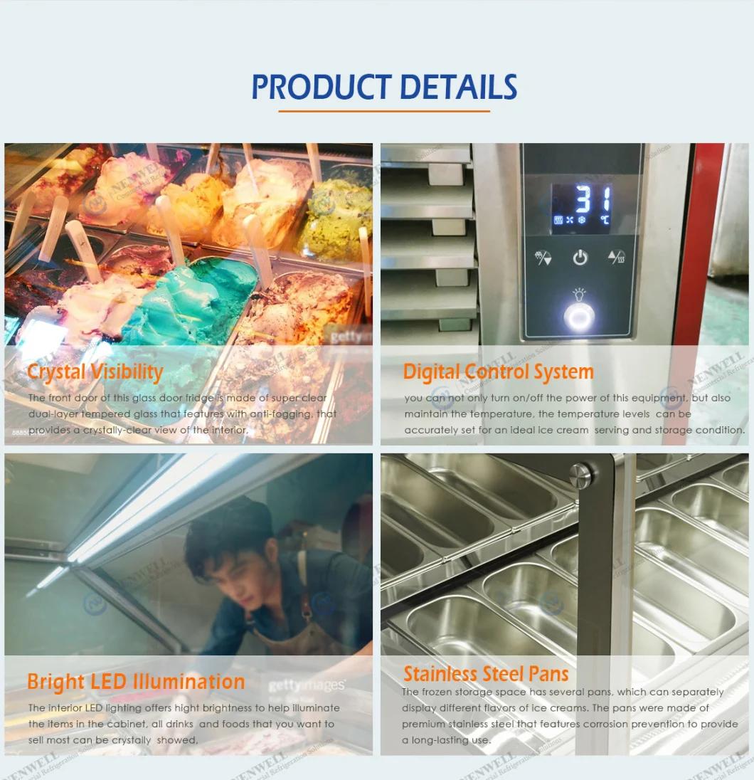 Tempered Curved Glass Ice Cream Refrigerator Counter/Gelato Freezer Showcase (NW-QD12)
