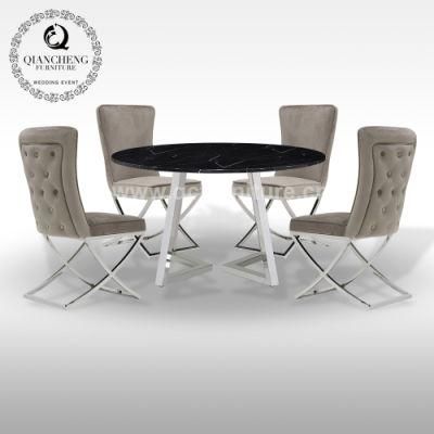 Modern Elegant Round Black Marble Top Dining Table