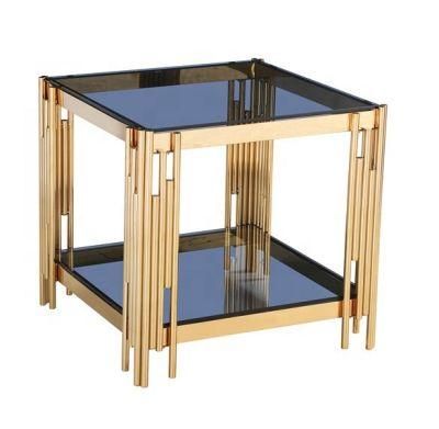 Wholesale Tempered Glass Cable Table with Golden Stainless Steel Frame