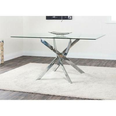 Modern Dining Room Furniture Rectangular Glass Top Dining Table with Metal Legs
