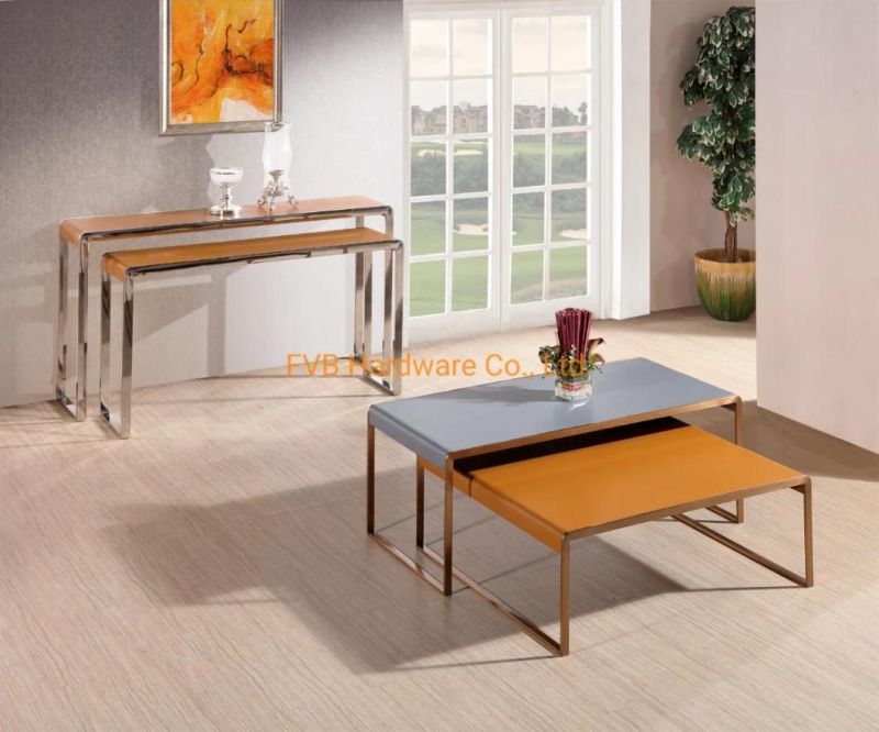 Modern Luxury Side Table Coffee Tables with Stainless Steel and Glass Top Two Layer Trays