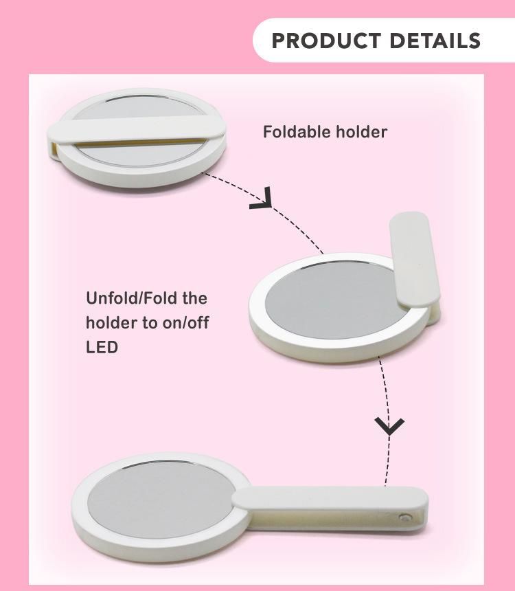 Foldable Compact LED Pocket Hand Mirror for Promotion Cosmetic Gifts