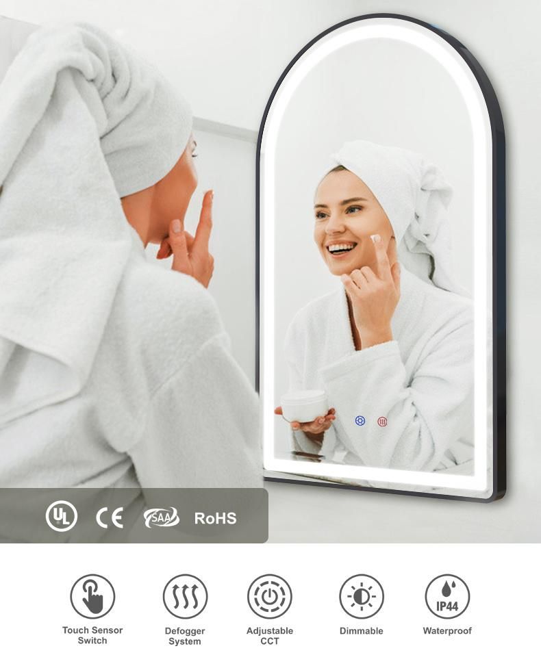 5mm Wall Mounted Hotel Home Decoration Mirror Lighted Bathroom LED Mirror with Defogger and Touch