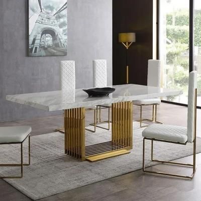 Luxury Big Size Marble Table Glass Top Gold Chrome Base Dining Table for Home Furniture