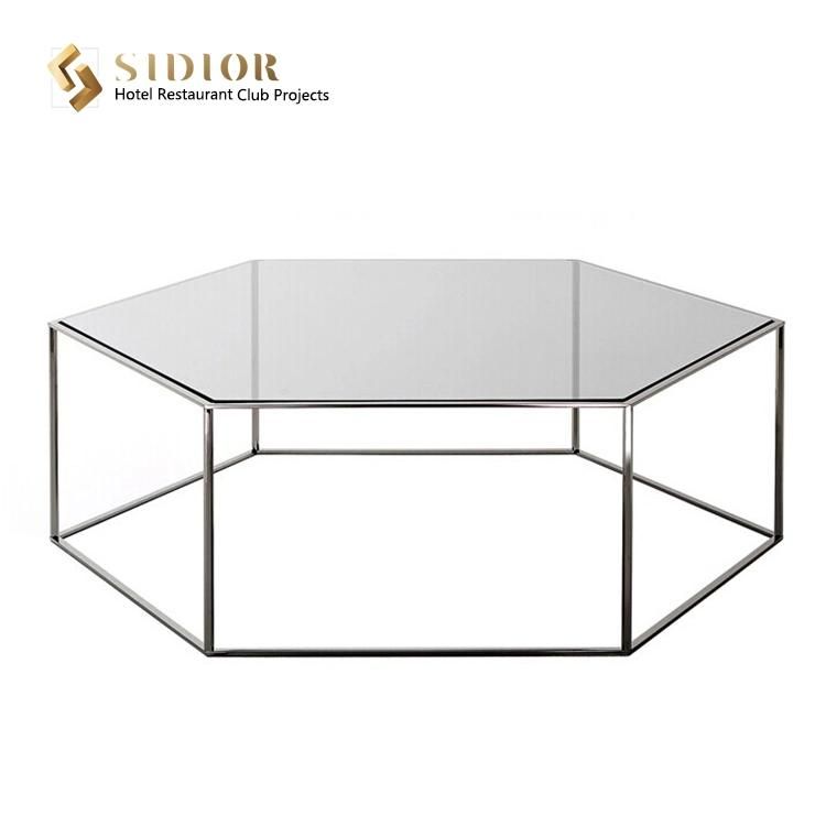 Geometry Metal Base Glass Top Coffee Table for Commercial Restaurant Use