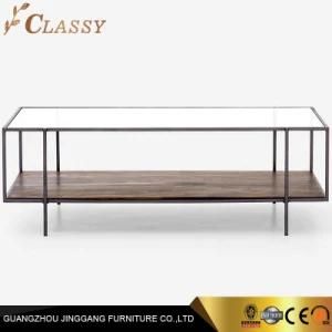Modern Customized Rectangular Glass Wooden Coffee Table with Metal Leg