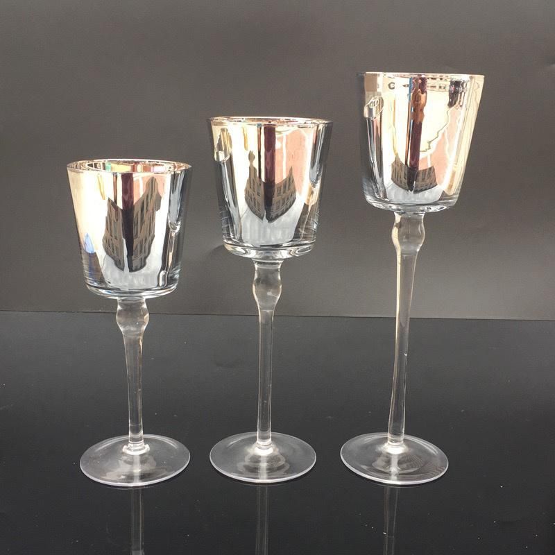 Silver Plated Goblet Glass Candle Holder, Candleholder for Wedding