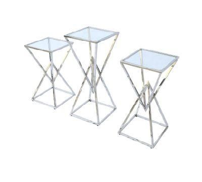 China Wholesale Modern Furniture Outdoor Table with Glass Top Stainless Steel Coffee Table Set End Table