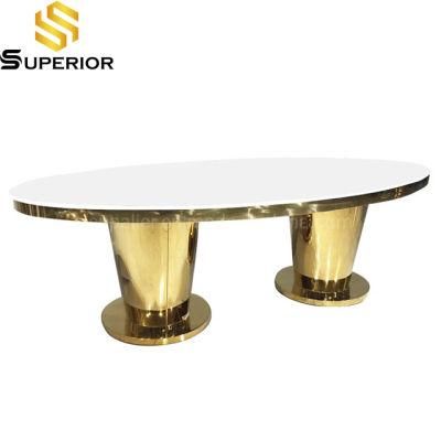 Wholesale Factory Gold Metal Base MDF Wood Oval Wedding Table